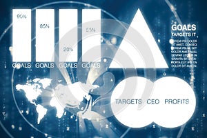 Composite image of graphic image of business presentation with charts and map