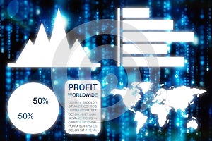 Composite image of graphic image of business presentation with charts and map