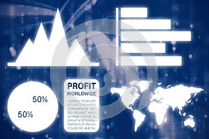 Composite image of graphic image of business presentation with charts and map