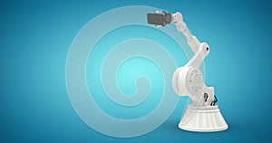 Composite image of graphic image of robot holding smart phone 3d