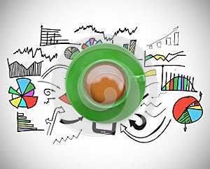 Composite image of green cup of coffee