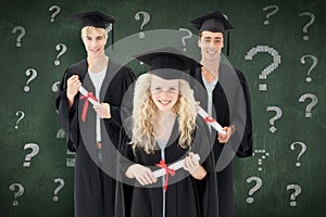 Composite image of group of adolescents celebrating after graduation