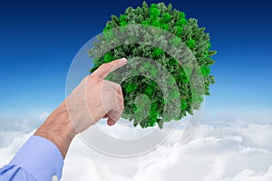 Composite image of hand of a businessman pointing something