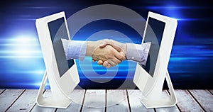 Composite image of hand shake in front of wires