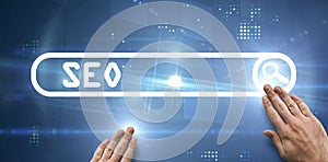 Composite image of hand touching