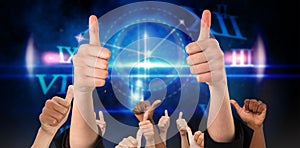 Composite image of hands showing thumbs up