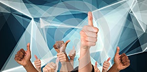 Composite image of hands showing thumbs up