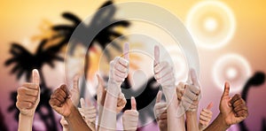 Composite image of hands showing thumbs up