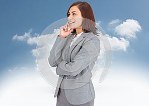 Composite image of happy businesswoman