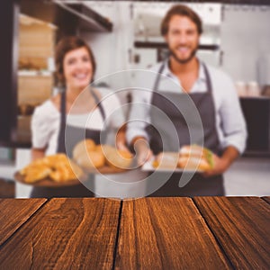 Composite image of high angle view of hardwood floor