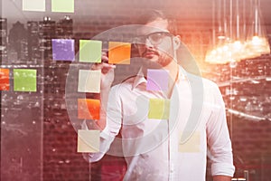 Composite image of high angle view of illuminated cityscape