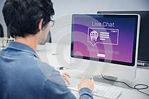 Composite image of icons with live chat text