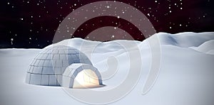 Composite image of igloo on snow field