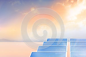 Composite image of illustration of solar panel against colored sky