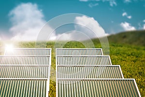 Composite image of illustration of solar panel against white screen 3d