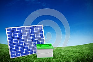 Composite image of image of 3d solar panel with battery