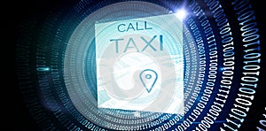 Composite image of image of call taxi text with map