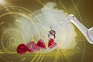 Composite image of image of robotic arm arranging goal text 3d
