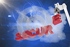 Composite image of image of robotic arm arranging secure text 3d