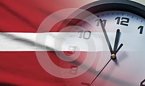 Composite image of the Latvia flag and clock