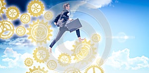 Composite image of leaping businessman