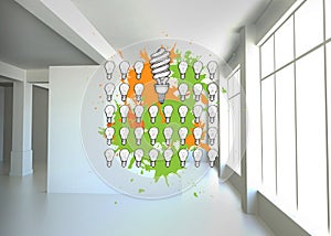 Composite image of lgiht bulbs on paint splashes