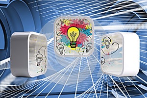 Composite image of light bulbs on abstract screen