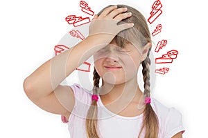 Composite image of little girl with headache