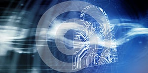 Composite image of lock shape against circuit board