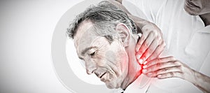 Composite image of male chiropractor massaging patients neck