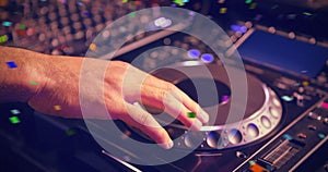 Composite image of male dj playing music