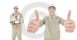 Composite image of man with flowers