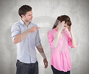 Composite image of man giving woman a headache