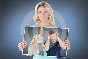 Composite image of man not listening to his shouting girlfriend