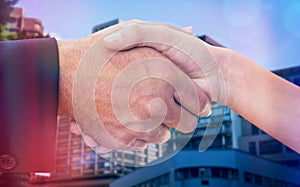 Composite image of man shaking hands with partner