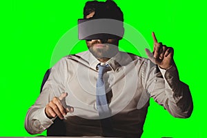 Composite image of man with virtual reality headset