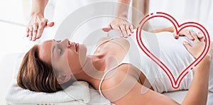 Composite image of massage session woman love heart