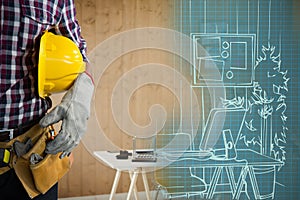 Composite image of mid-section of construction worker