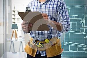 Composite image of mid-section of construction worker