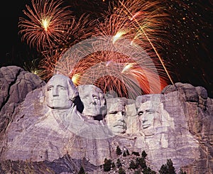 Composite image of Mount Rushmore and fireworks photo