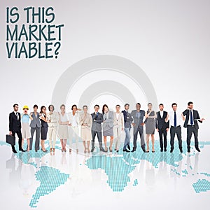 Composite image of multiethnic business people standing side by side