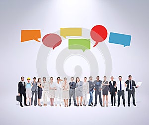 Composite image of multiethnic business people standing side by side