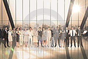 Composite image of multiethnic business people standing side by side