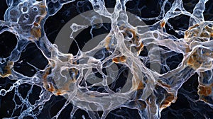 A composite image of multiple euglenoid cells ed together forming a large colony. The cells have formed long branching