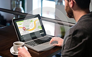 Composite image of navigation map with red pointer