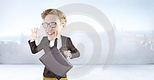 Composite image of nerd smiling and waving