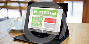 Composite image of online banking and payment declined text on mobile screen