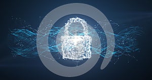 Composite image of padlock and connecting lines