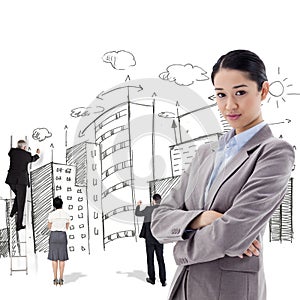 Composite image of portrait of a gorgeous businesswoman posing with the arms crossed