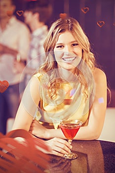 Composite image of portrait of pretty woman with cocktail